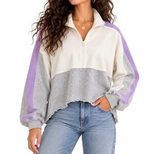 Gilly Hicks high low hem lavender white gray 1/4 zip sweat top women M